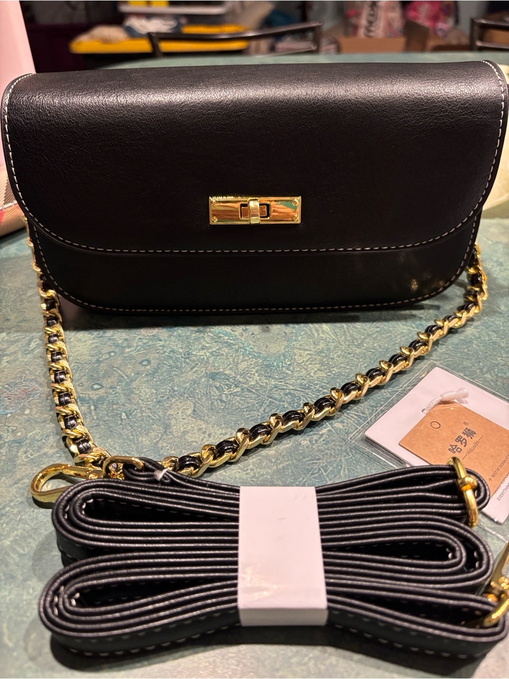 BNWT Black Crossbody Bag with Gold Chain